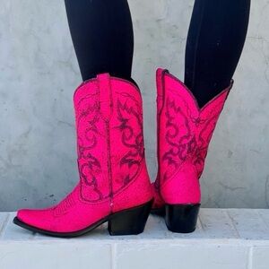 Liberty Black hot pink distressed sienna cowboy boots size 6